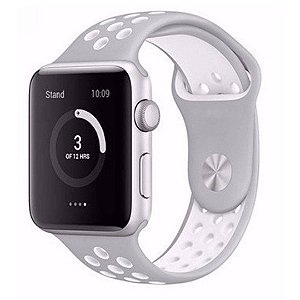 Pulseira Silicone Esportiva Para Apple Watch 42mm - Cinza/Branco