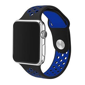 Pulseira Silicone Esportiva Para Apple Watch 42mm Preto/Azul