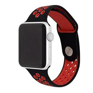 Pulseira Silicone Esportiva Para Apple Watch 38mm Preto/Vermelho