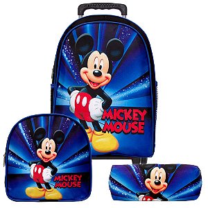 Kit Mochila Escolar Infantil 3d Mickey Mouse Disney Com Rodinhas