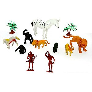 Kit Mini Animais Realista Selvagem Wild Animal de Plástico com 12 Peças de Animais da Selva