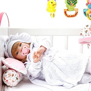 Boneca Bebe Reborn Nara Branco Cegonha Reborn Dolls Mais 22 Acessórios 53cm