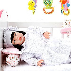 Boneca Bebe Reborn Nara Branco Cegonha Reborn Dolls Mais 22 Acessórios 53cm