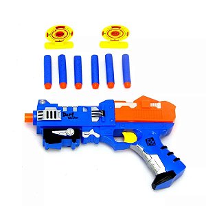 Brinquedo Infantil Pistola Lança Dardo Estilo Narf Com 6 Dardo E 2 Alvo X-power