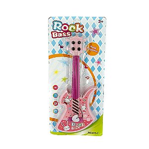 Brinquedo Guitarra Infantil Rock Bass 4 Cordas - Rosa