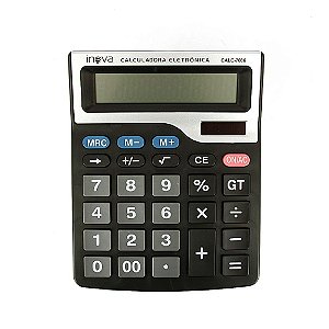 Calculadora Eletrônica Grande 12 Dígitos Preta E Cinza CALC-7086 - Inova