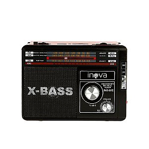 Caixa De Som X-BASS Sem Fio Com Rádio FM E AM E Lanterna - Vermelho E Preto RAD-287Z - Inova