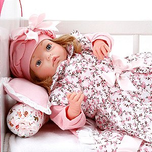 Boneca Bebe Reborn Yasmin Floral Millie Cegonha Reborn Dolls Mais 24 Acessórios 48cm