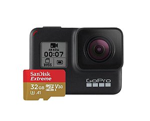 Câmera GoPro Hero 7 Black 12MP Á Prova De Água Gravação 4K HD Live Streaming + Cartão De Memória SanDisk Extreme 32GB