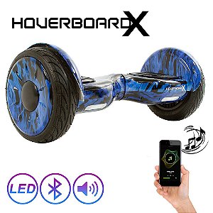 Hoverboard Skate Elétrico 10" Fogo Azul Bluetooth com Led