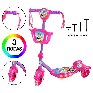 Patinete Sonho de Princesa Scooter 3 Rodas C Cesta Luz/Som