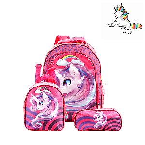 Kit Mochila Infantil Unicórnio My Little Pony De Costas