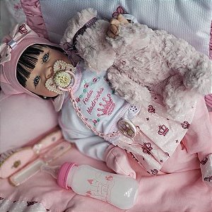 Boneca Bebê Reborn Real Princesa Presente Com Pagão Rosa - Chic