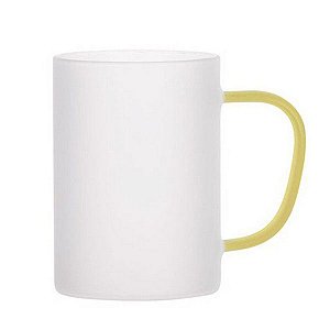 CANECA VIDRO - 300 ML FOSCO ALÇA AMARELA