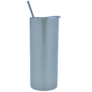 Copo Inox com Tampa e Canudo 450 ml prata Perolado