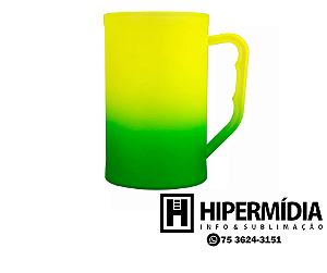 Caneca Plastica Degradê Verde/Amarelo - 300 ml