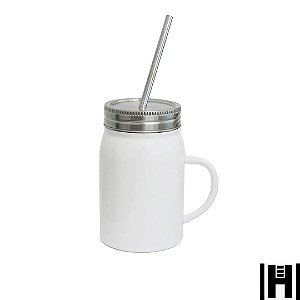 Jarra de Inox Branco com Tampa e Canudo - 500ml