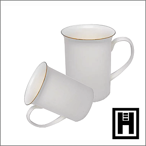 Caneca Porcelana Apolo Borda Ouro