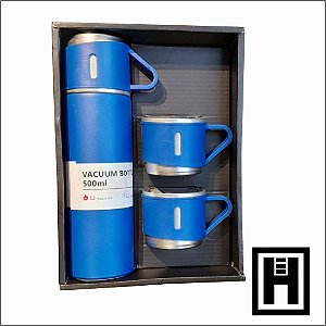 Garrafa Térmica Vacuum Flask Set Azul Escuro 500ml Com 3 Xícaras