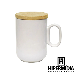Caneca Branca Slim com Tampa Bambu