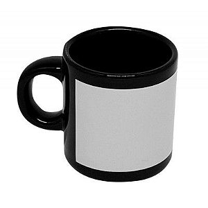 Mini Caneca 100ml Preta Com Tarja Branca