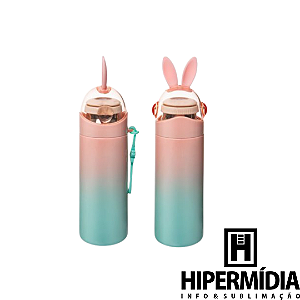 Garrafa Térmica Inox Coelhinho Rosa/Verde 350 ml