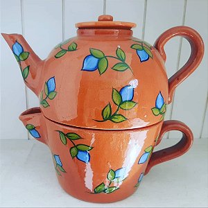 Conjunto de cerâmica para café/leite pintado a mão