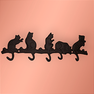 Suporte de parede de ferro com 5 ganchos "gatinhos"