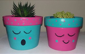 Cachepots de cerâmica com carinha (par)