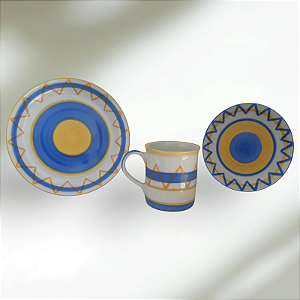 Jogo de 3 peças (caneca, prato de pão, prato de sobremesa)