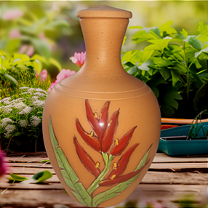Moringa de cerâmica com strelitzia