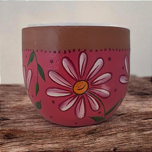 Cachepot de cerâmica pintado a mão com flores