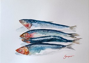 Natureza Morta com Sardinhas  - aquarela