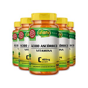 Kit 5 Vitamina C Ácido Ascórbico Unilife 120 Capsulas Veganas