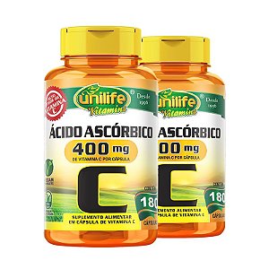 Kit 2 Vitamina C Ácido Ascórbico Unilife 180 Cápsulas Veganas