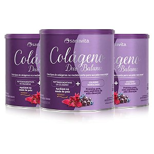 Kit 3 Colágeno Duo Balance Sanavita Hibiscus e Frutas roxas 330g