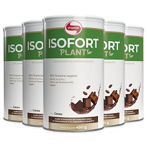 Kit 5 Whey Fort Isofort Plant Vitafor 450g Cacau