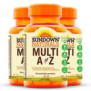 Kit 3 Multi A-Z Mix de Vitaminas e Minerais Sundown 60 cápsulas