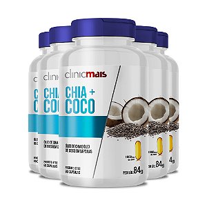 Kit 5 Óleo de chia + Óleo de Coco 1000mg Clinic Mais 60 cápsulas