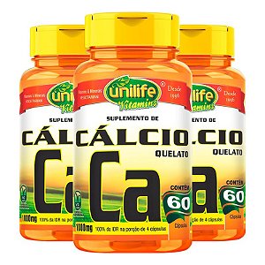 Kit 3 Cálcio Quelato CA 60 cápsulas Unilife