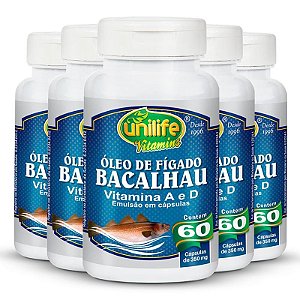 Kit 5 Óleo de Fígado de Bacalhau 60 cápsulas Unilife