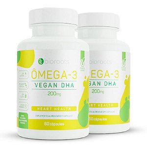 Kit 2 Ômega 3 DHA 200 mg Bioroots Vegana 60 cápsulas