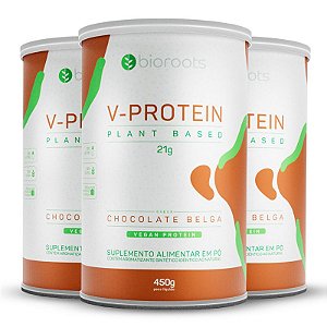 Kit 3 V-protein proteína Bioroots Vegana chocolate belga 450g