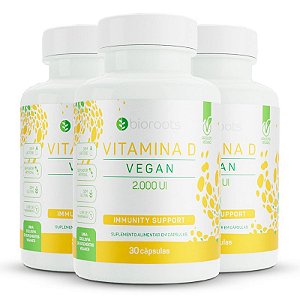 Kit 3 Vitamina D 2000ui Bioroots Vegana 30 cápsulas