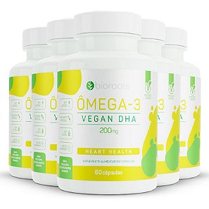 Kit 5 Ômega 3 DHA 200 mg Bioroots Vegana 60 cápsulas