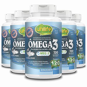Kit 5 Ômega 3 Óleo de Peixe Unilife 120 Cápsulas 700mg