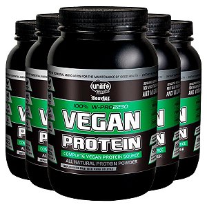 Kit 5 Vegan Protein 900g Proteína vegetal Unilife Morango