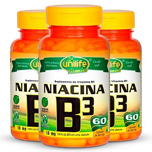 Kit 3 Vitamina B3 Niacina 60 cápsulas Unilife