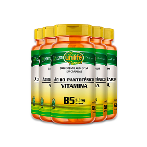 Kit 5 Vitamina B5 Ácido Pantotênico 60 cápsulas Unilife