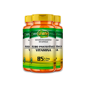 Kit 3 Vitamina B5 Ácido Pantotênico 60 cápsulas Unilife